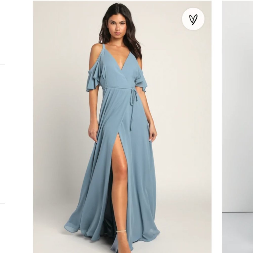 Light Blue Cold-Shoulder Wrap Maxi Dress